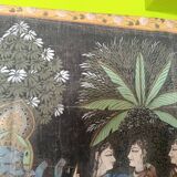 INDIA PICHWAI painting on silk KRISHNA RADHA GOPIS, Kanera Rajasthan mid 20th century