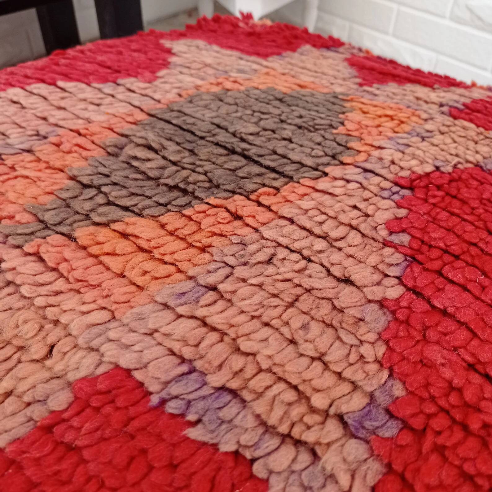 Handmade Berber pouf in wool 60 X 60 X 20 CM