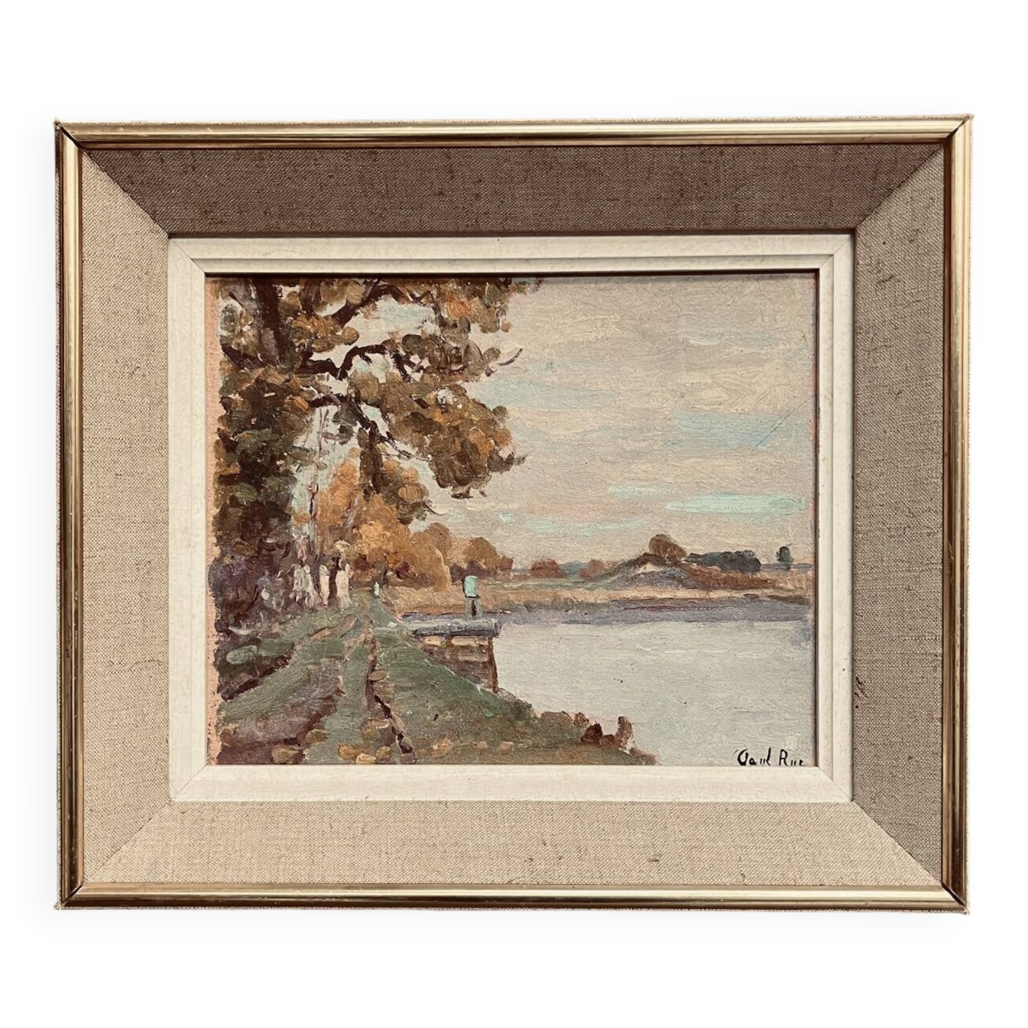 Tableau des années 60 "La berge" signé Paul Rue.