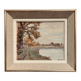 Tableau des années 60 "La berge" signé Paul Rue.