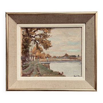 Tableau des années 60 "La berge" signé Paul Rue.