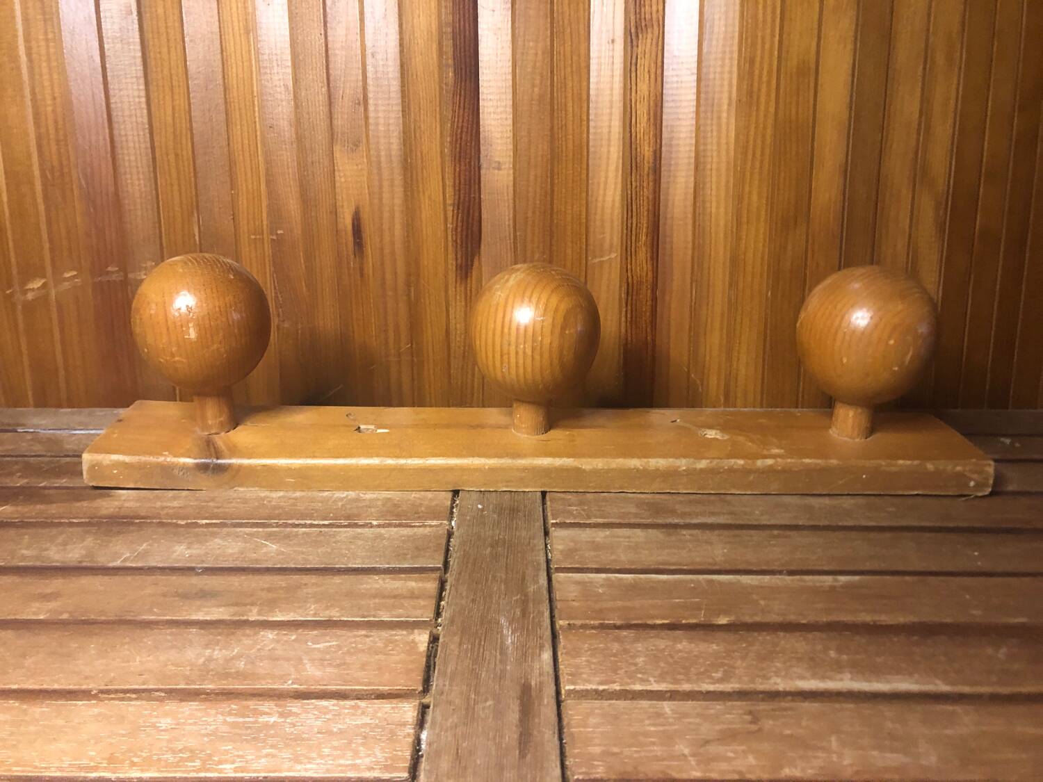 Old Wall Coat Rack x3 Vintage Wood #A416