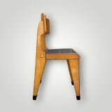 Antique Zabo children's chair (attributed) – varnished wood & blue seat