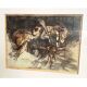 Dutch art print of a jumping frog, 1970, signed and numbered.