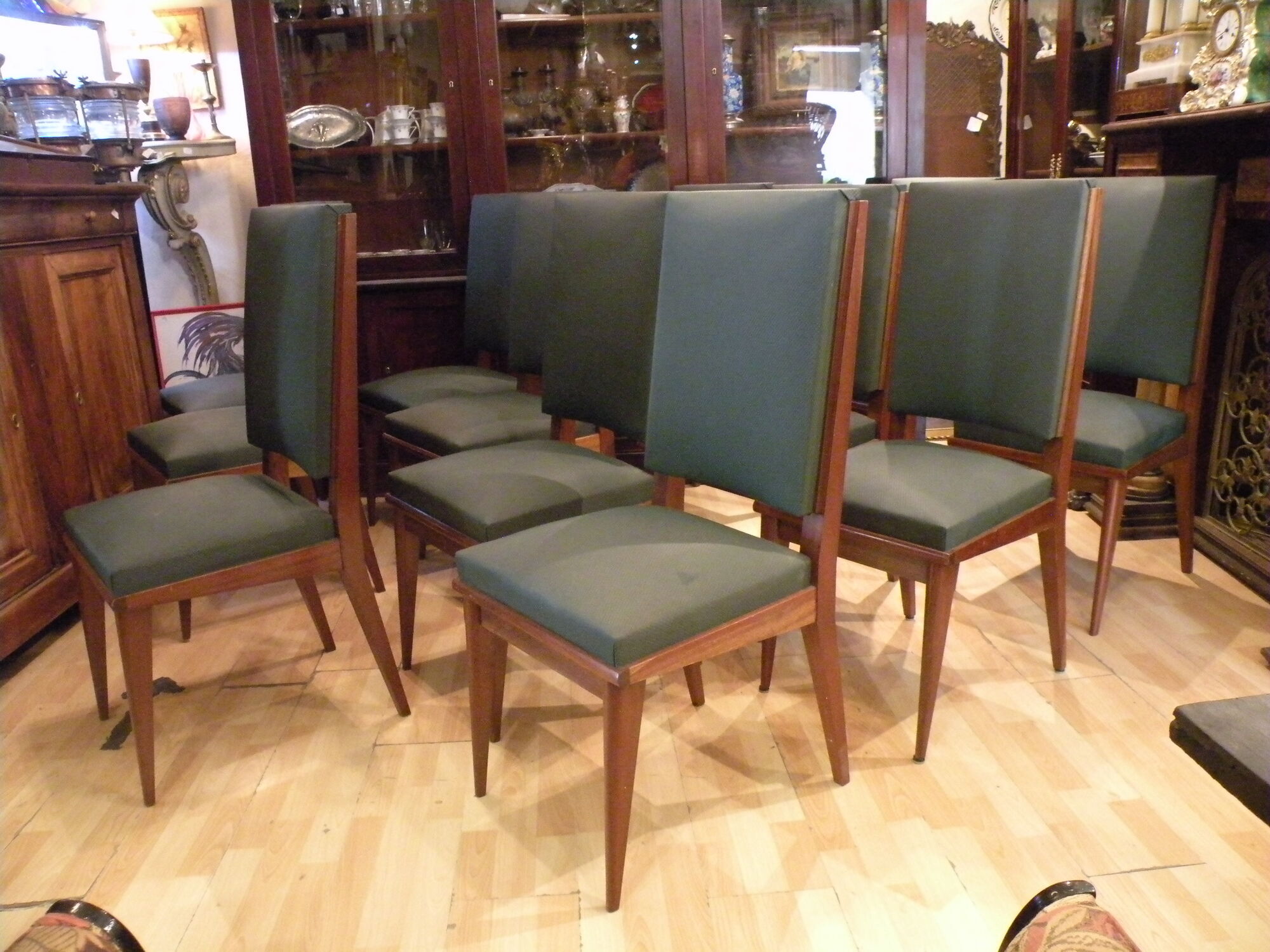 Set of 12 high quality mahogany and skai chairs 1940-1950