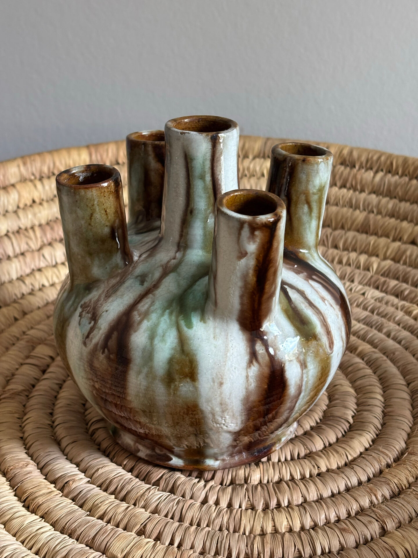 Glazed stoneware tulipiere signed