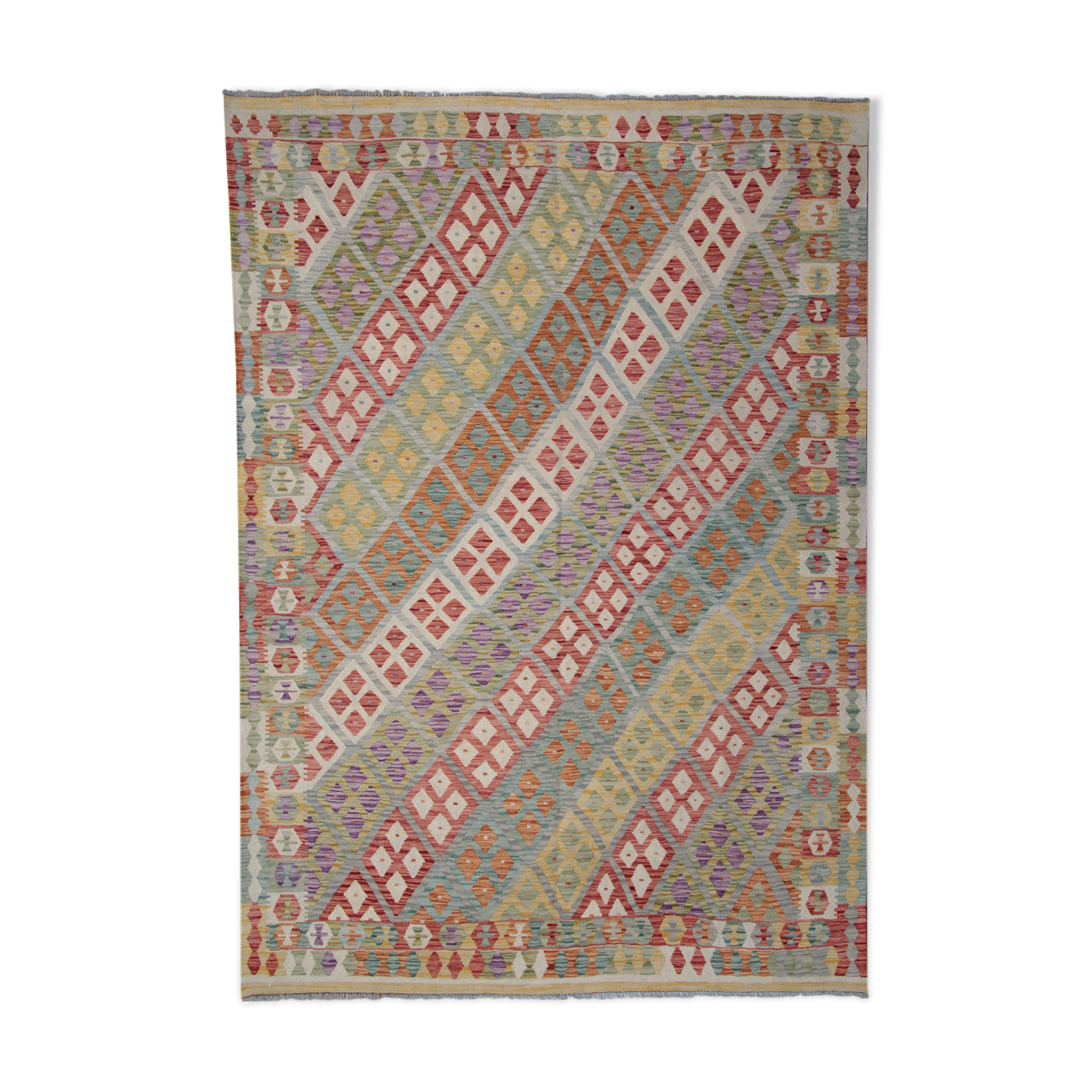 Handmade flat woven geometric kilim rug- 202x296cm
