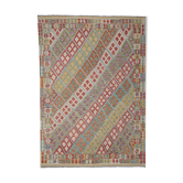 Handmade flat woven geometric kilim rug- 202x296cm