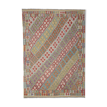 Handmade flat woven geometric kilim rug- 202x296cm