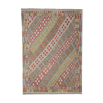 Handmade flat woven geometric kilim rug- 202x296cm