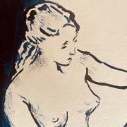 Painting in indigo blue "female model drawing in the studio"