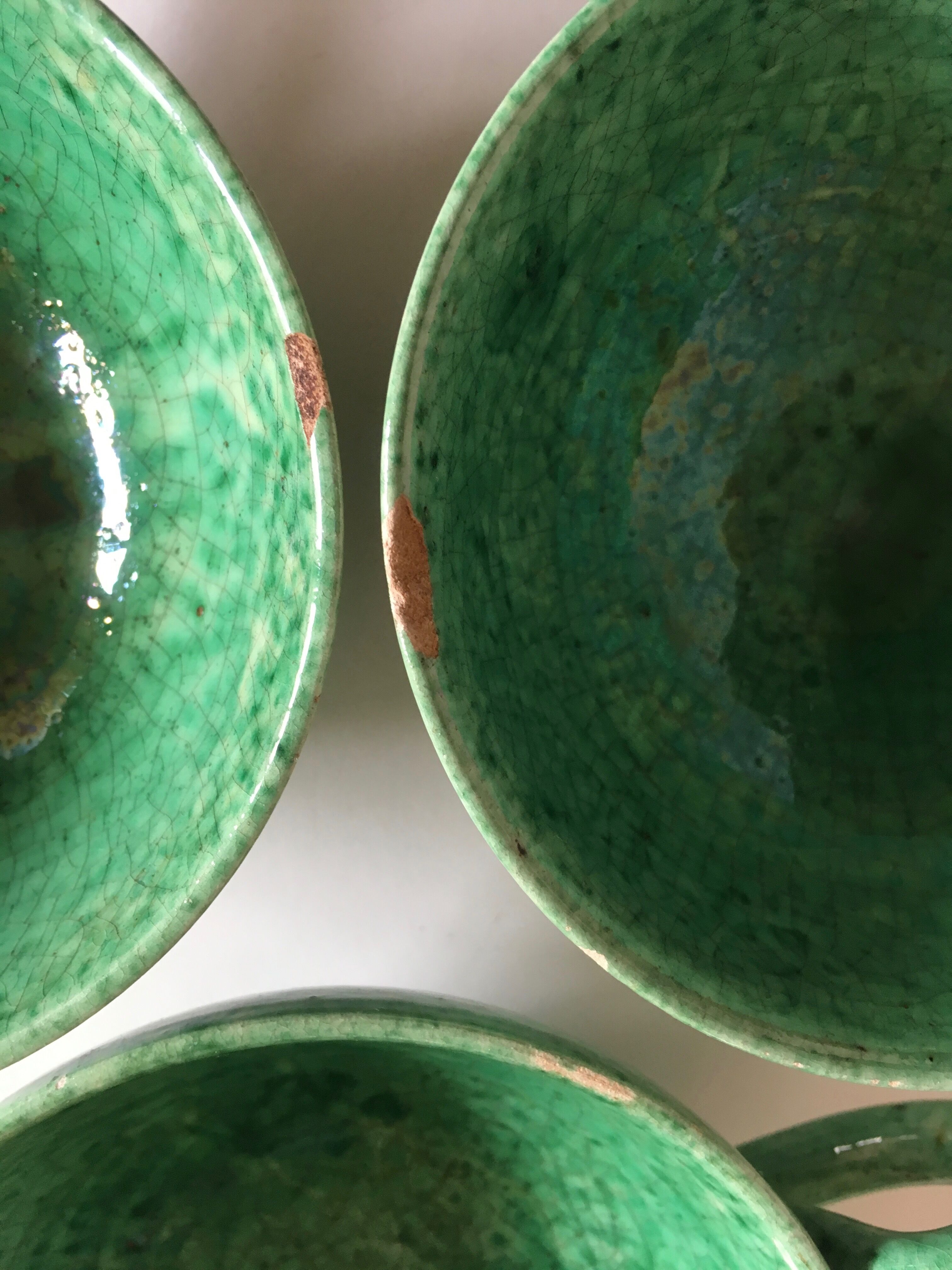 Cups green glazed ceramic, marius giuge, vallauris 50's