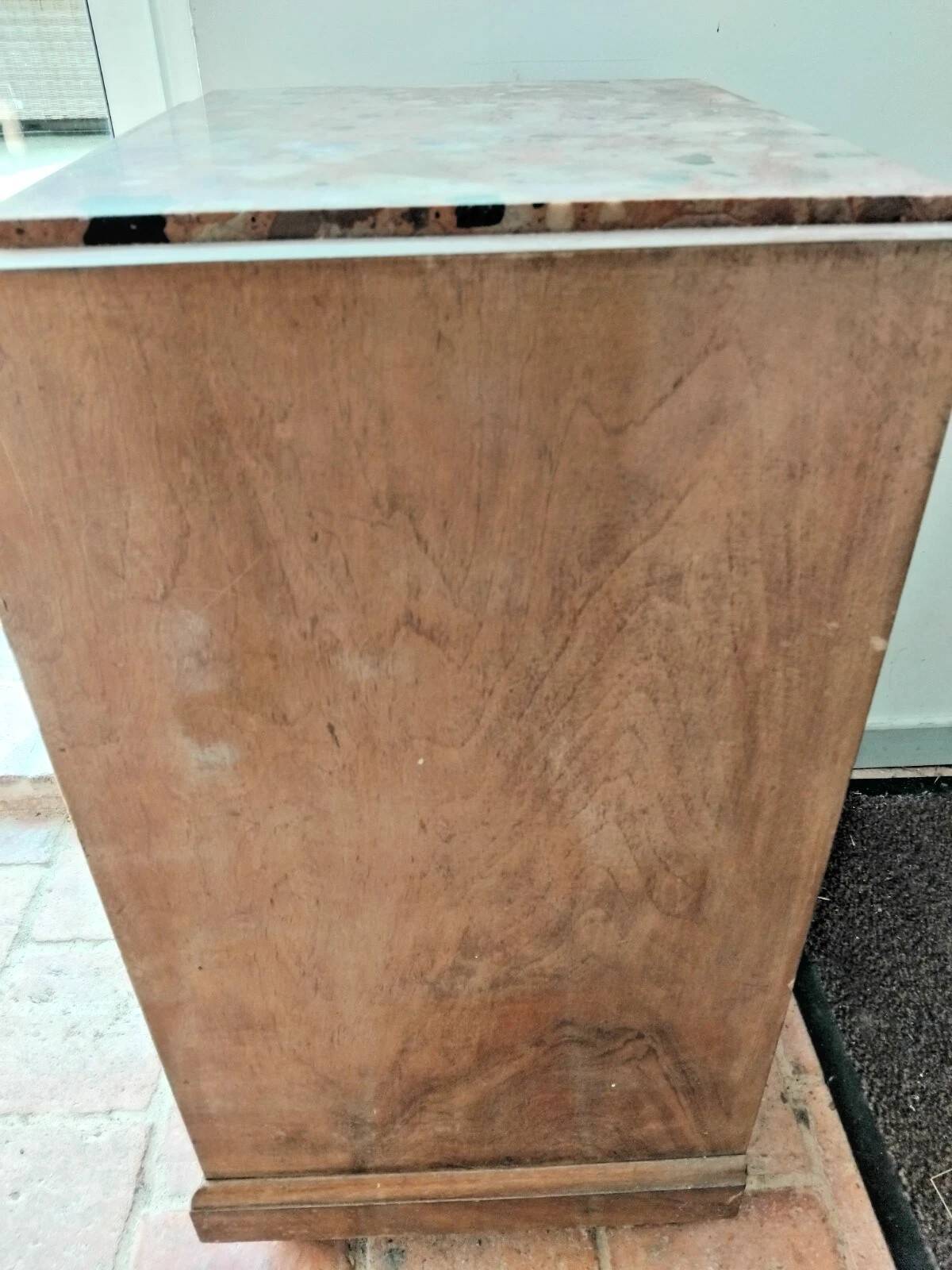 Vintage Wooden Nightstand with Marble Top