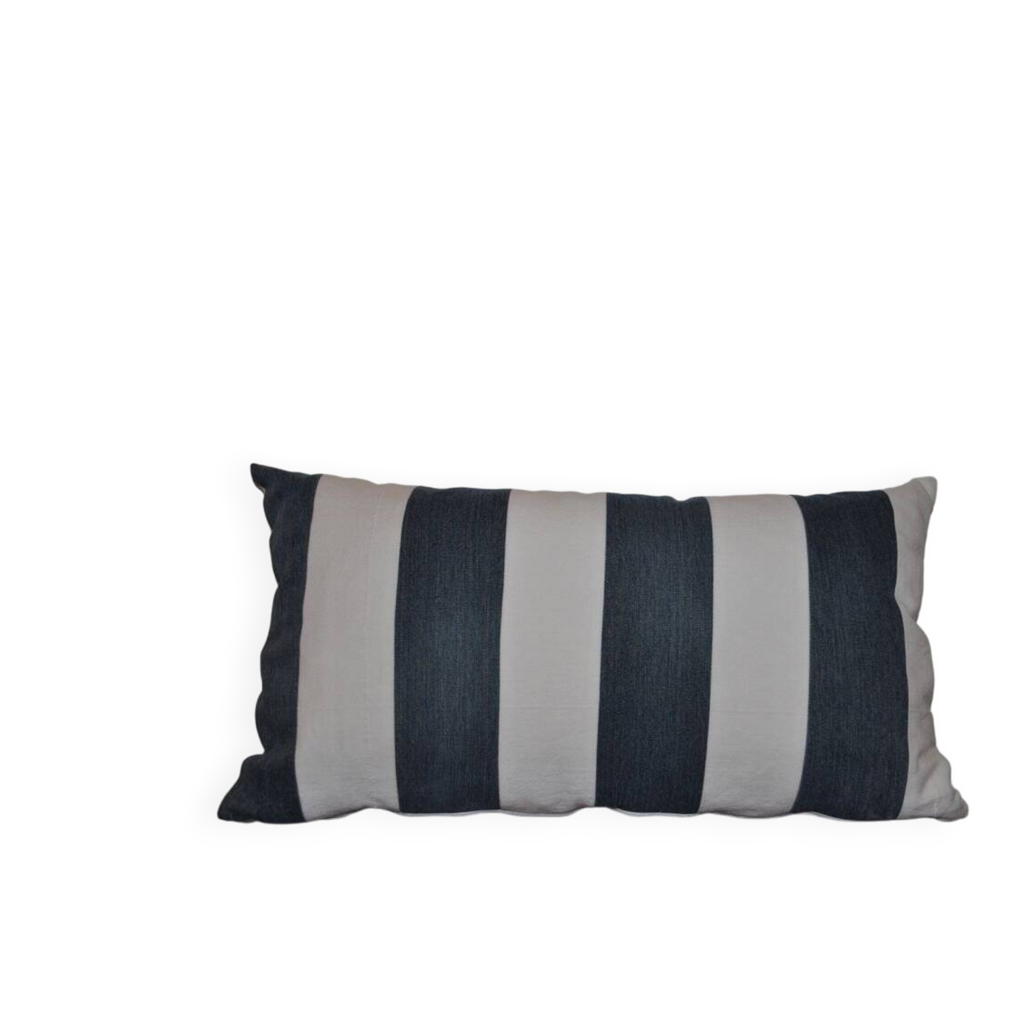 Set of 2 vintage striped cushions in navy blue and white linen, 65x35 cm.