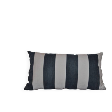 Set of 2 vintage striped cushions in navy blue and white linen, 65x35 cm.