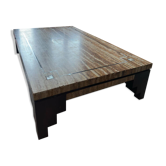 Table basse en travertin avec incrustations en nacre
