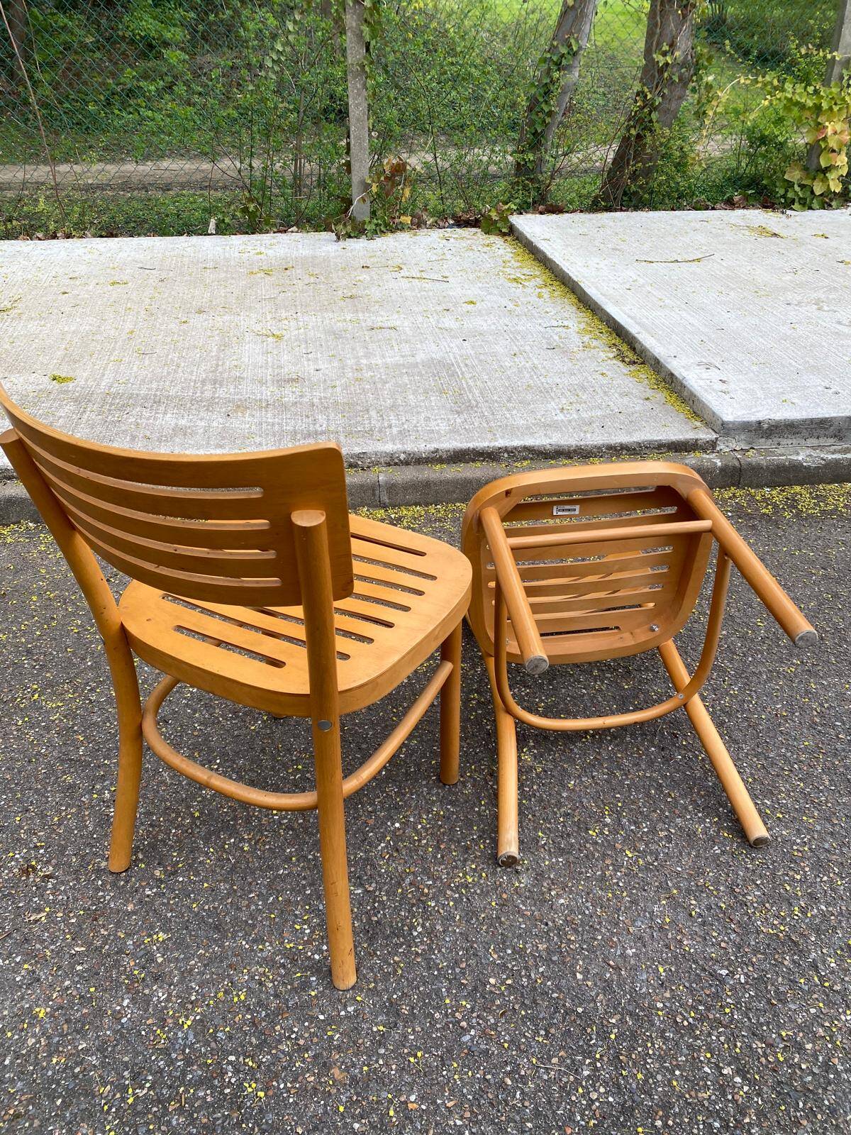 2 Scandinavian bistro chairs from Ikea, Balser, made of curved solid wood, 1999.
