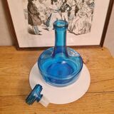 Carafe à décanter en verre bleu et son bouchon
