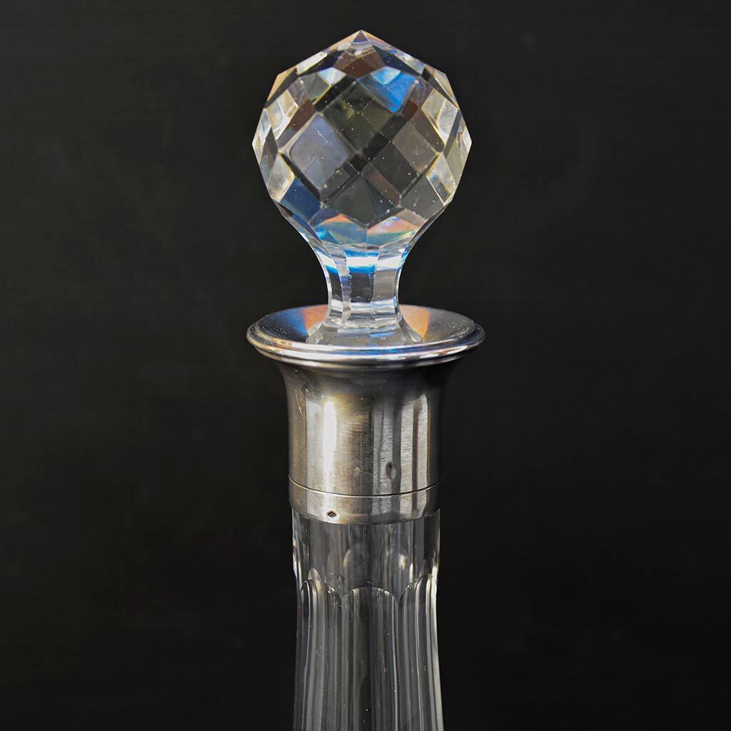 Carafe with antique glass liquor with diamond cap cut crystal silver frame