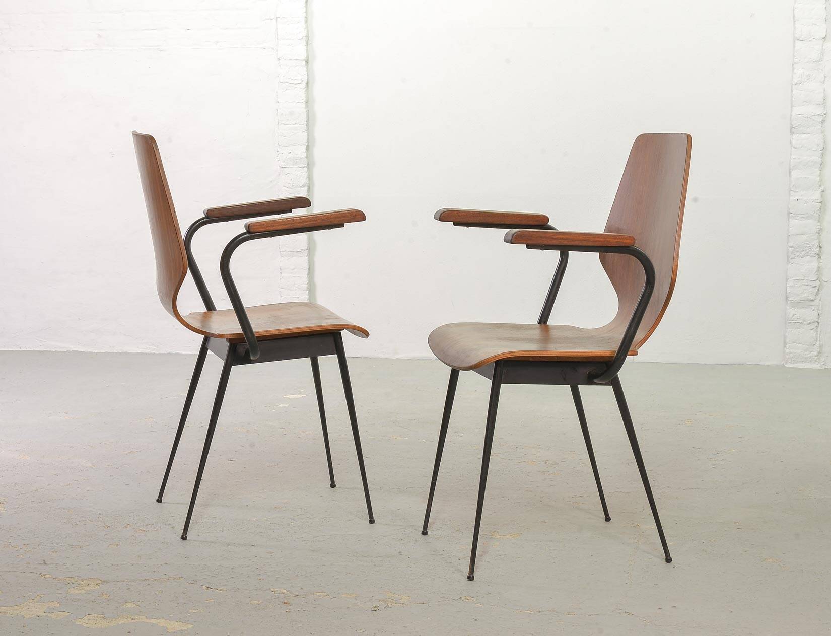 2 Carlo Ratti Style Minimalistic Plywood Side Chairs for Legni Curvati 50s