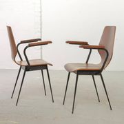 2 Carlo Ratti Style Minimalistic Plywood Side Chairs for Legni Curvati 50s