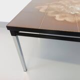 Vintage rectangular coffee table from the 60s 70s in ceramic, black metal and chrome metal