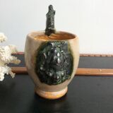 Mug cup with laughing face in sandstone Sylvain Sttublet vintage ceramic 1950