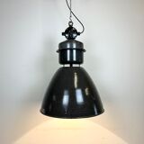 Dark grey enamel industrial factory lamp from elektrosvit, 1960s