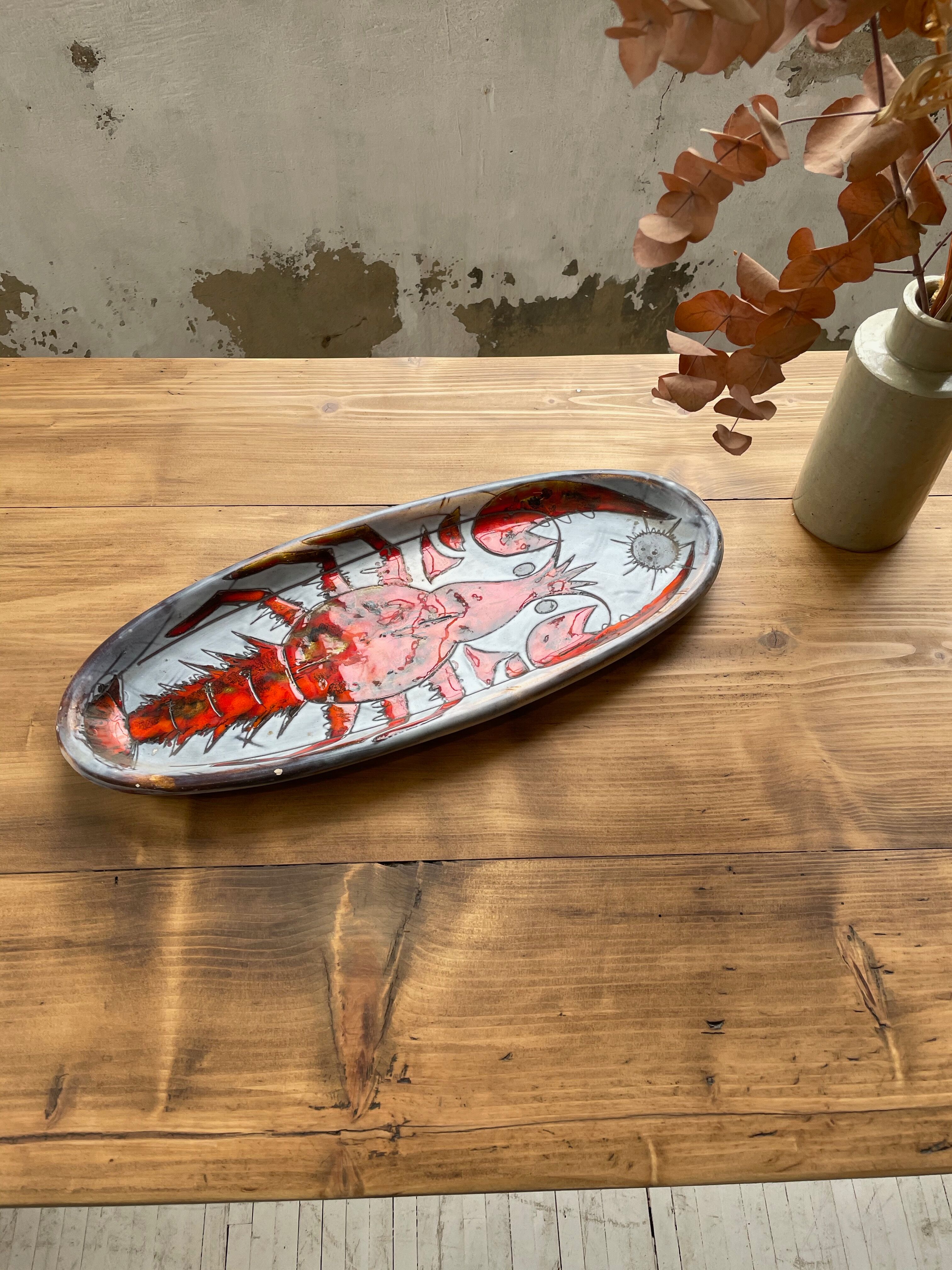Plat céramique « homard » Vallauris Brunner