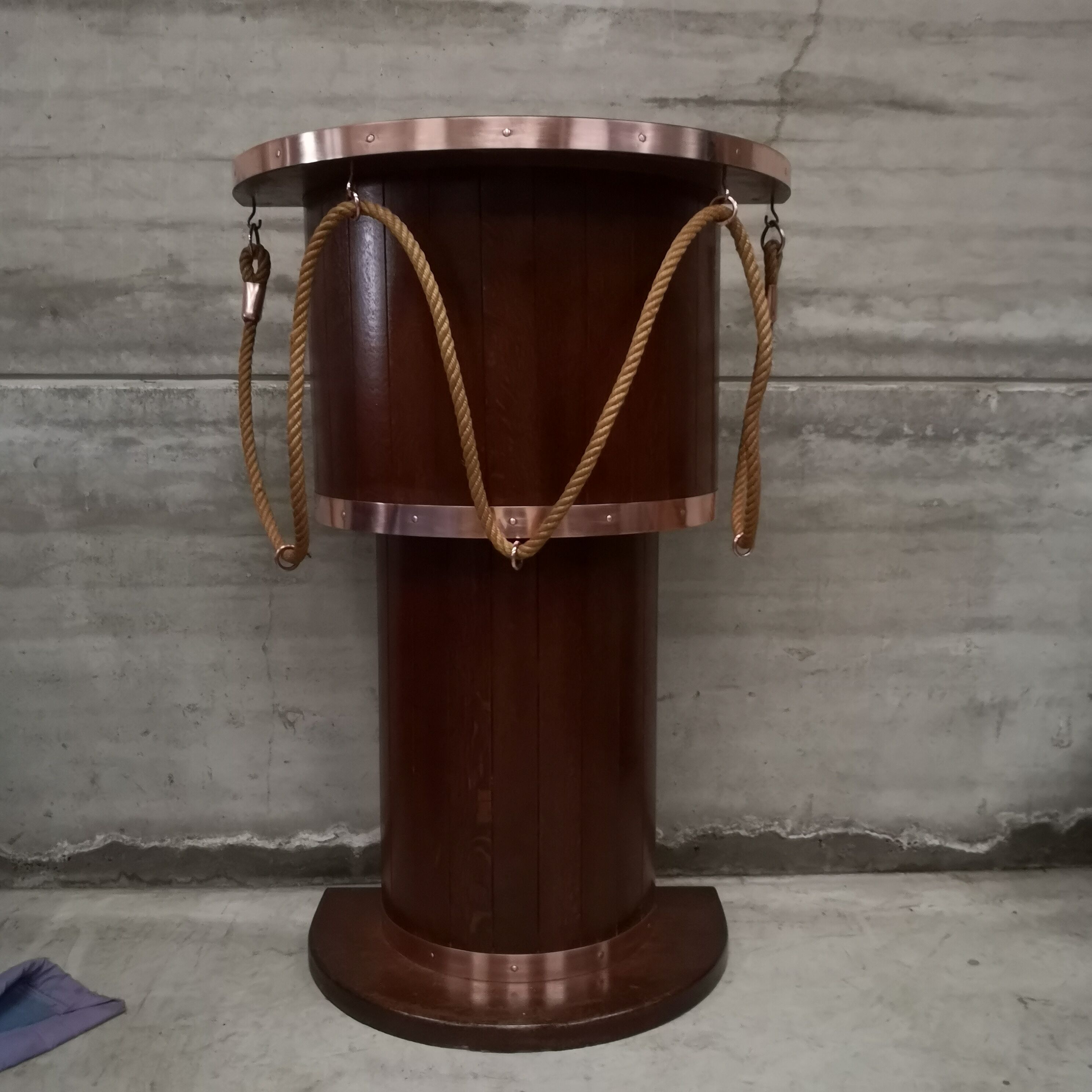 Dutch boat bar solid oak and red copper 1940 1950 art deco