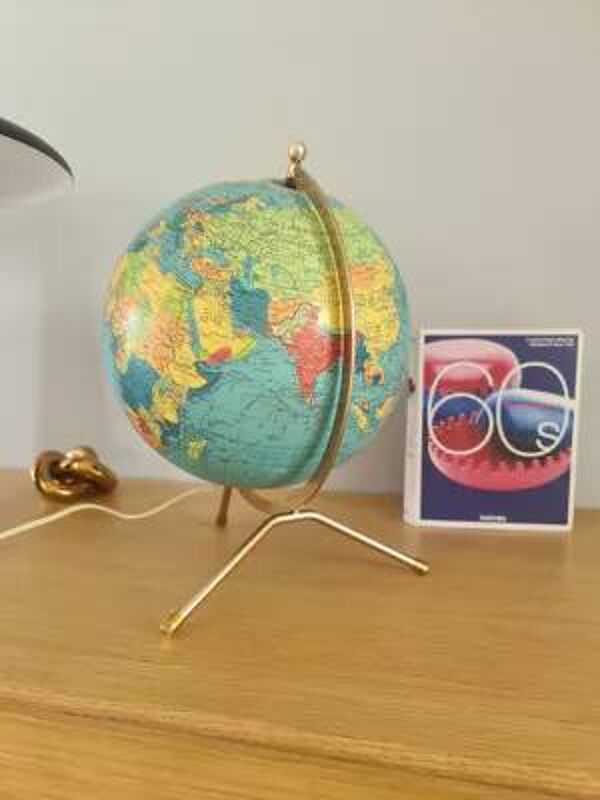 Globe lumineux Taride 1960- mappemonde en verre