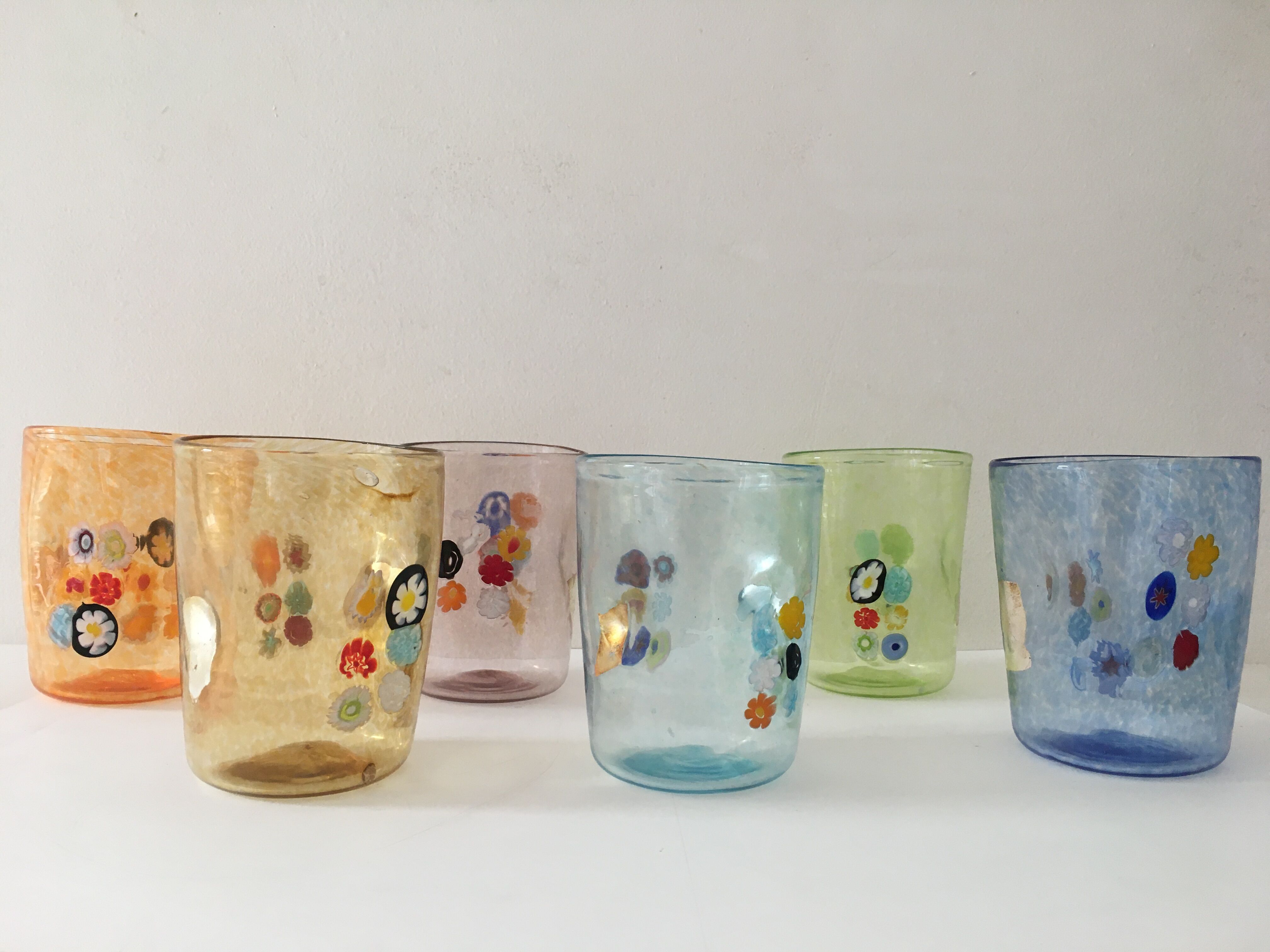 Service of 6 Murano glasses water "goto" "murrisa" in Murano glass unique piece