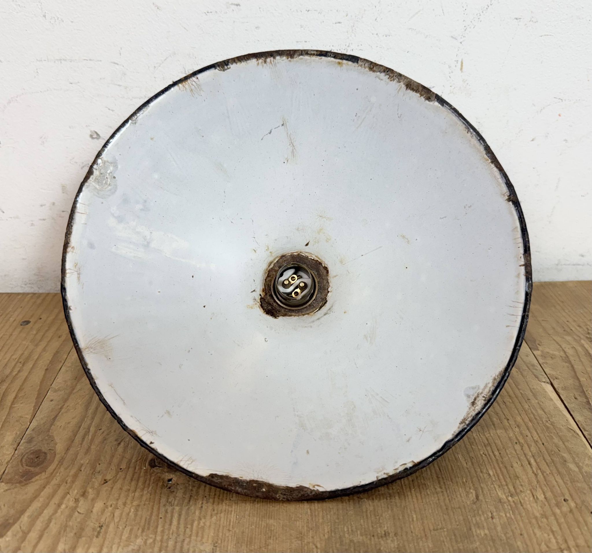 Industrial British Dark Blue Enamel Factory Pendant Lamp, 1950s