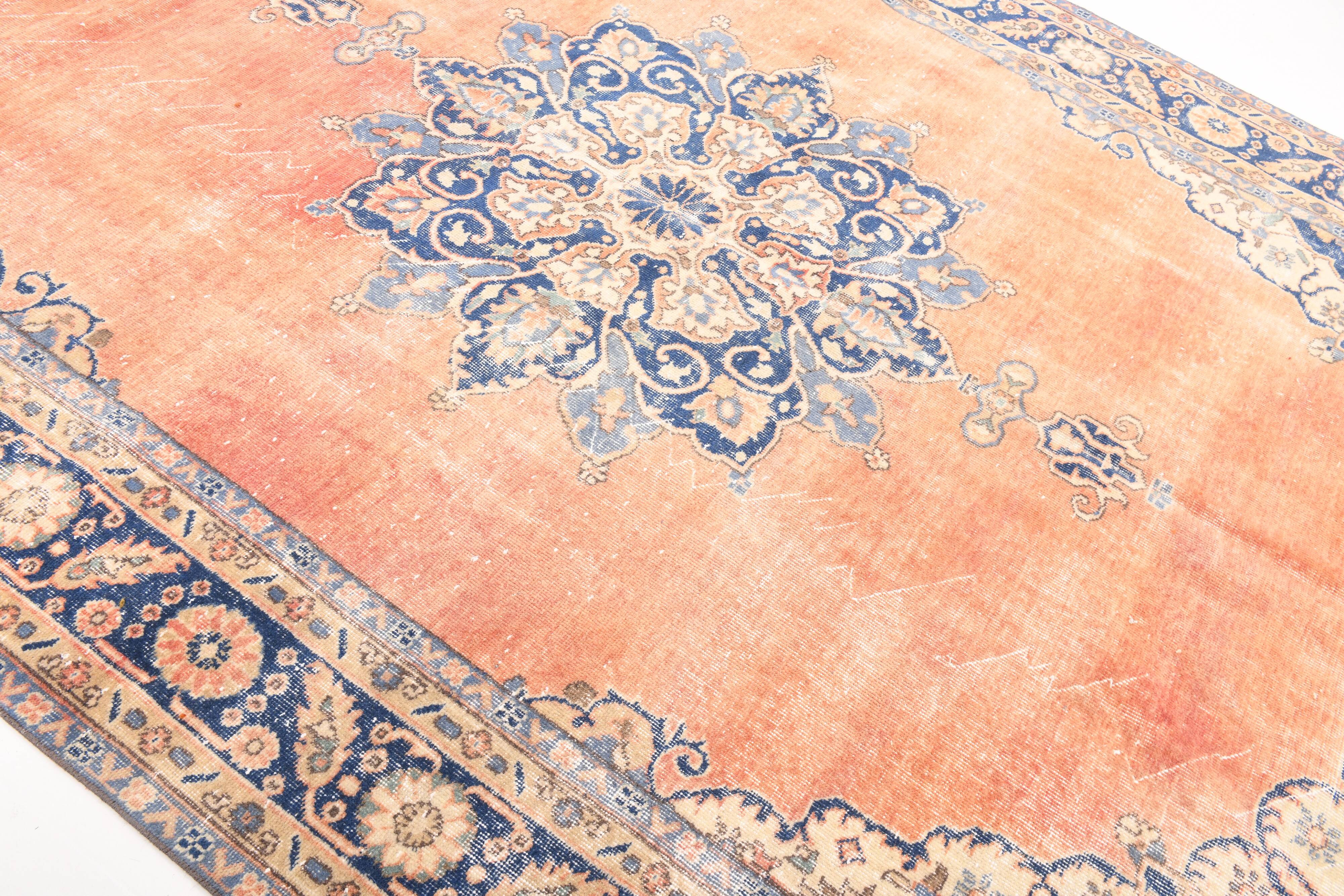 Orange & blue oriental turkish vintage rug