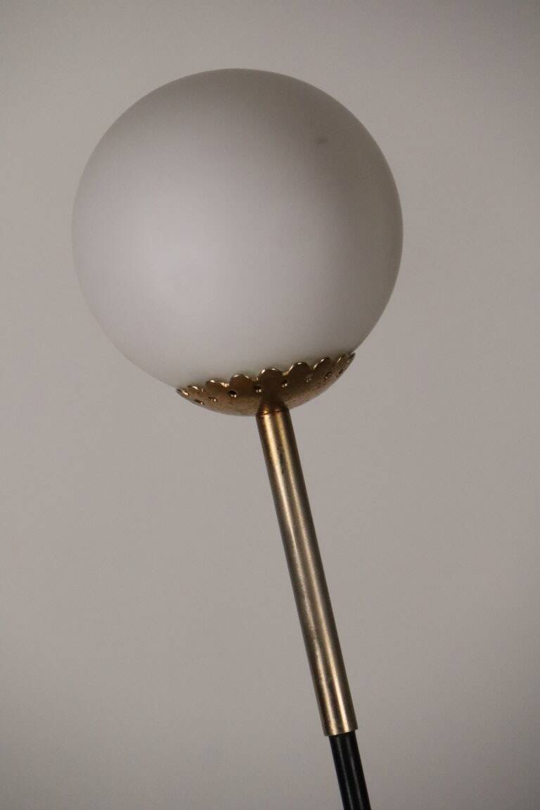 Vintage Arlus floor lamp in black lacquered metal and opaline globes, 1960