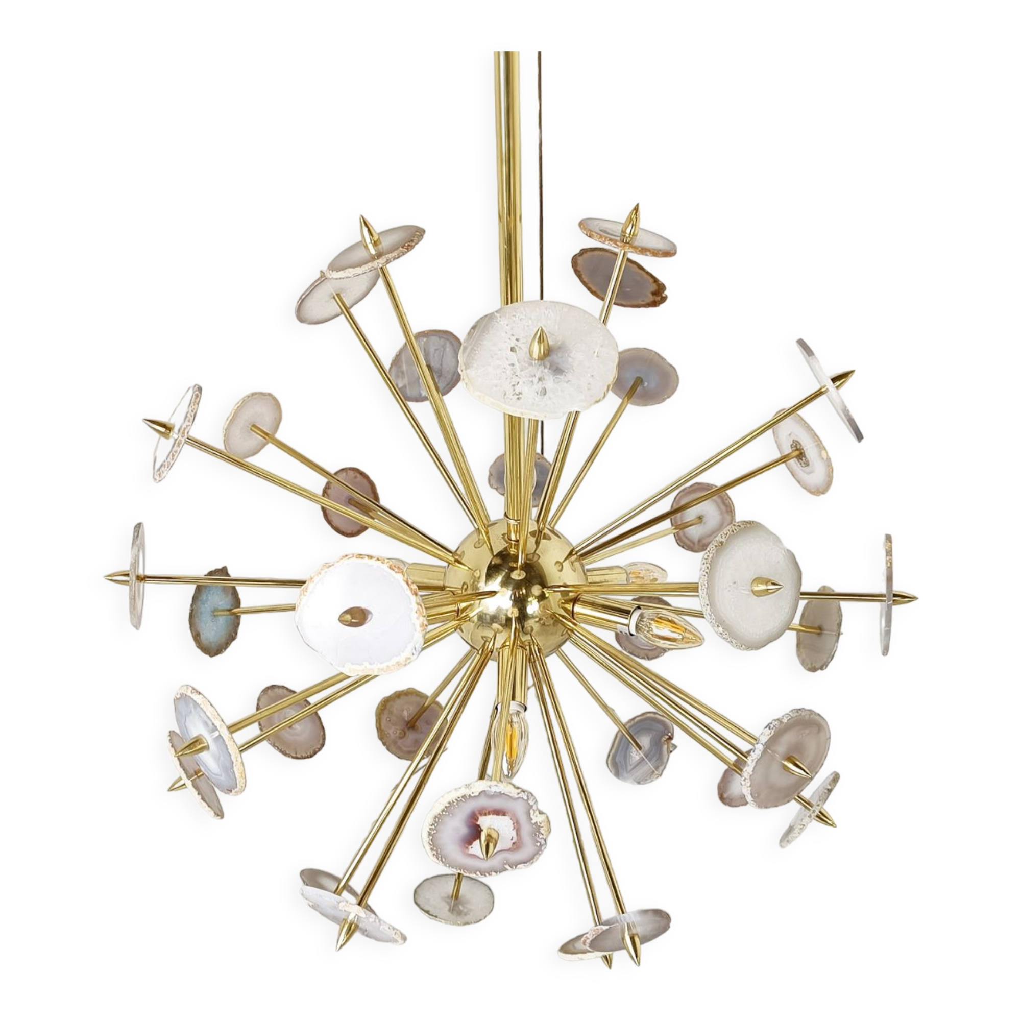 Brass and agate stone sputnik chandelier 1980s