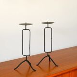Pair of black iron tripod candlesticks, brutalist, 1970 - 30 cm