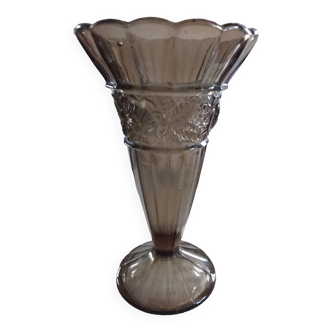 Vase vintage en verre fumé