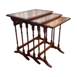 Set of 3 old nesting tables in blond wood