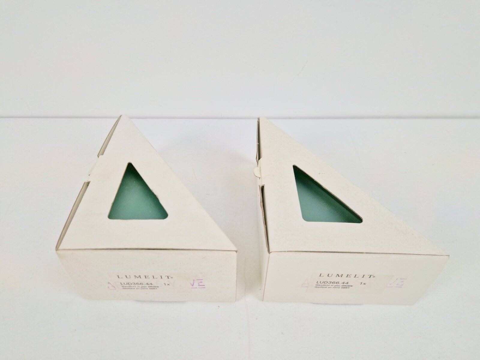Vintage Triangular Conical Wall Sconces in Green Frosted Glass from Lumal-It, 1990s, Set of 2