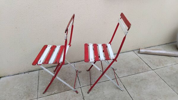 Paire chaises pliantes de jardin bistrot 1900 ancienne vintage