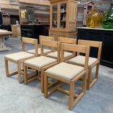 Suite of 6 chairs in solid oak 80s