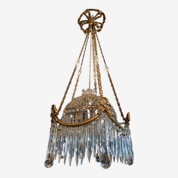 Louis XVI style bronze chandelier and crystal pendants
