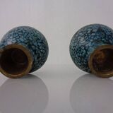 Vintage Indian Copper & Turquoise Stone Ashtrays, 1960s, Set of 2