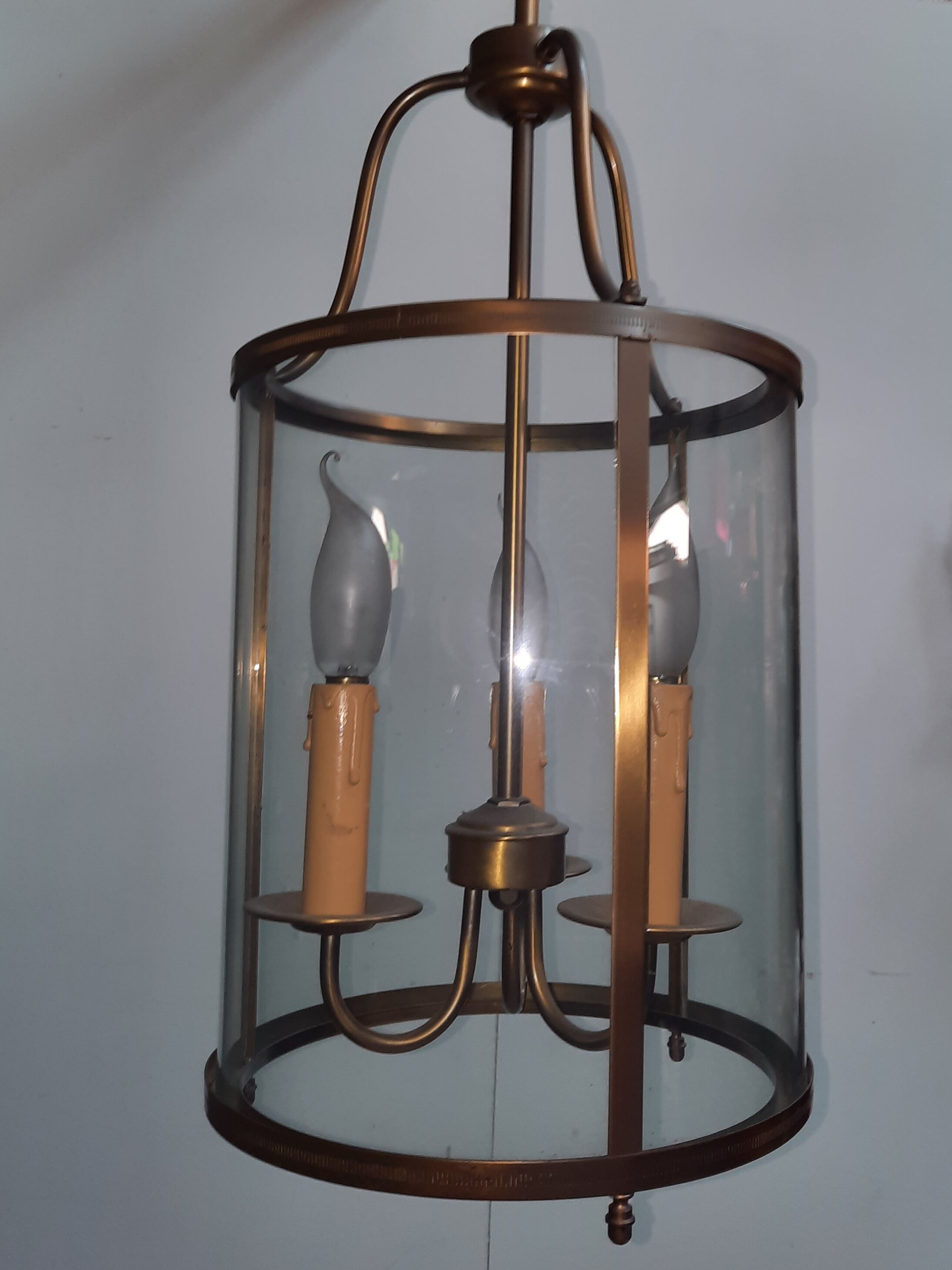 Lanterne cylindrique en laiton et verre