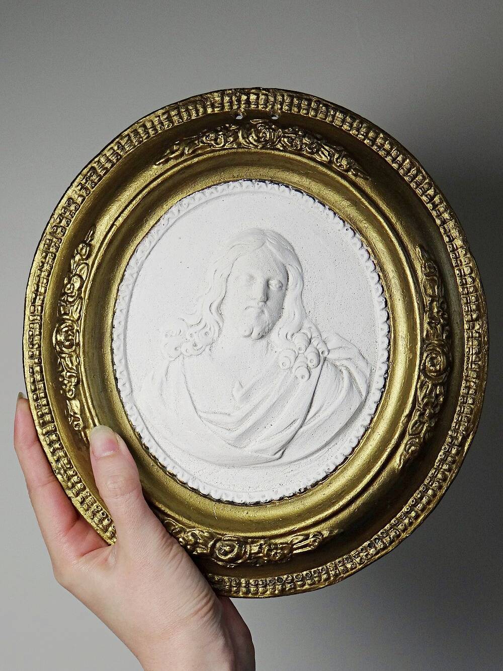 Religious wall medallion Christ plaster antique 19th century Louis XVI style 19th century