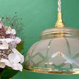 Vintage pendant lamp shade in white and gold frosted glass