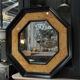 Octagonal vintage wooden mirror of the 1970s - 72cm