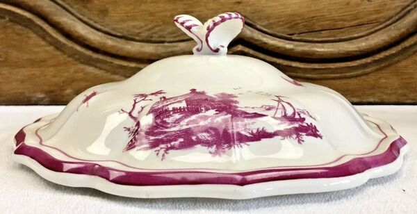 Ancienne grosse soupière légumier Gien modèle paysage rose 1938/1960