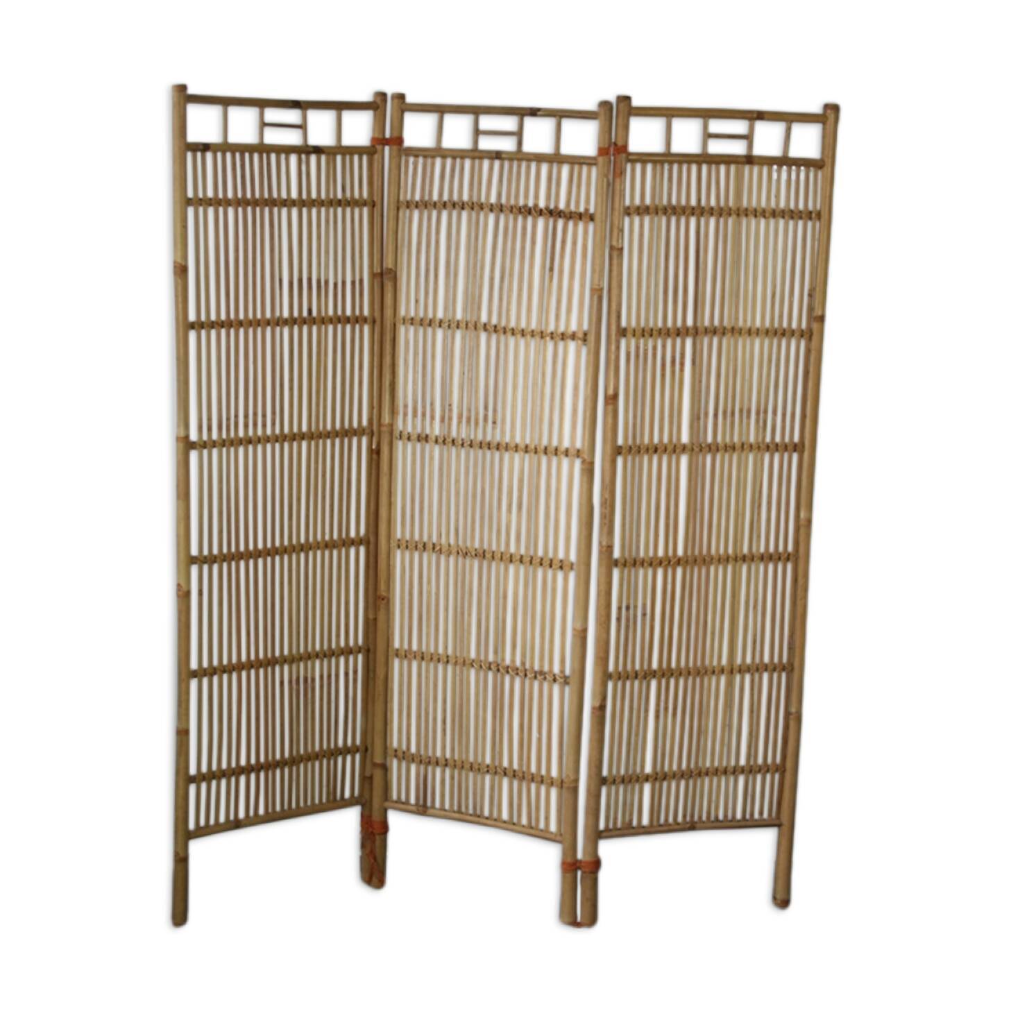 Screen 3 panels bamboo, rattan and wicker 1970 vintage